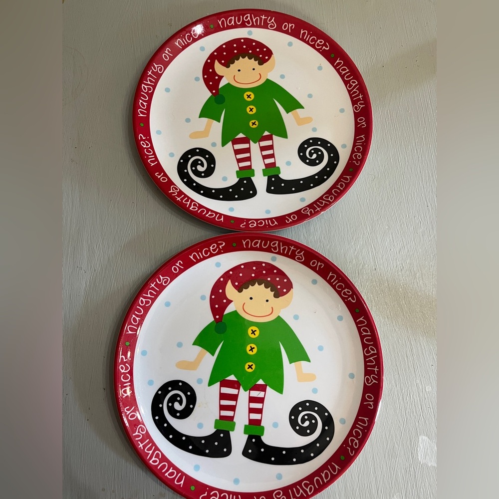 Coton Colors Vintage Festive Elf Plates with Red Trim